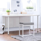 Vanity Stool, Vanity Chair Stools for Makeup Room, Square Linen Makeup Stool for Vanity, Modern Padded Small Ottomans Foot Rest for Bedroom Living Room, Grey & White