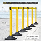 6 Pack Premium Crowd Control Stanchion Set, 40" H Delineator Post with 10' Feet Retractable Belt, Heavy-Duty Base, Safety Rope Barriers for Traffic Queue (Heavy Rubber Base, Yellow)