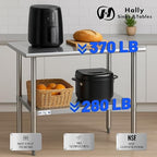 Hally Stainless Steel Table for Prep & Work 18 x 36 Inches, NSF Commercial Heavy Duty Table with Undershelf and Galvanized Legs for Restaurant, Home and Hotel