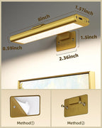 EZVALO Picture Light for Wall, Rechargeable 2400mAh Battery Lights Wireless Remote, 3 Color & Dimmable Magnetic 8'' LED Lights Display for Painting, Living Room, Gallery, Bedroom, Dashboard(Gold-3P)