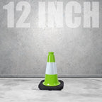 Fluorescent Orange/Green PVC Traffic Cones, Heavy Black Base Parking Lot Cone Structurally Stable Weatherproof Road Construction Safety Cones (4, Green, 12" Small)