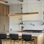 EDISLIVE 49.2 in Wood Linear LED Pendant Light Modern Dimmable LED Chandelier Adjustable Linear Hanging Light Fixture 3000K 25W Island Light for Dinning Room Kitchen Black Wood Tilted