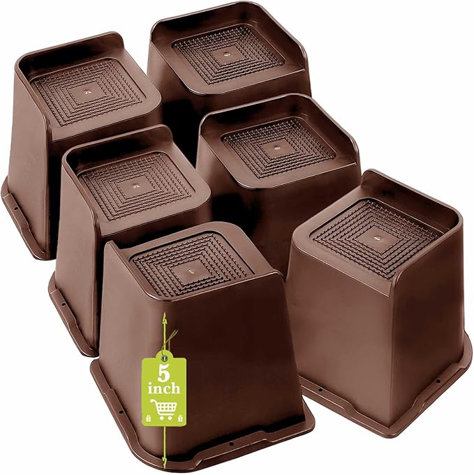 Bed Risers 1 inch, 2 inch, 3 inch, 4 inch, 6 inch, 8 inch Heavy Duty, Oversized Furniture Riser for Couch Sofa Table Chair Leg Frame Dorm, Support up to 6000 Lbs (Chocolat Brown 6 Pack, 5 inch)
