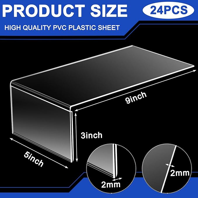 24 Pcs Acrylic Library Moveable Shelf Label Holders Bulk Talker 5" x 3" Clear Shelf Display Markers Retail Label Tags for Office Home Classroom Office Book Shelve