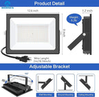 MORSEN 300W Warm White Led Flood Lights Outdoor, 3000K Super Bright 45000LM Security Lights with Plug,Exterior IP66 Waterproof FloodLight for Basketball Court, Yard, Garden, Playground 2 Pack