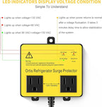 Refrigerator Surge Protector, Ortis Double Outlet Voltage Protector for Home Appliances with Time Delay, Protects Against Brownout, Spike, Instant Surge All Voltage Abnormalities, Yellow