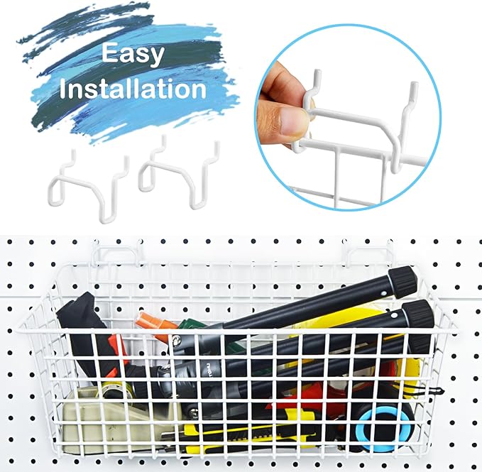 G.CORE 2 Pack Large Pegboard Baskets, Metal Shelves Hooks to 1/8" 1/4" Peg Boards, Peg Board Baskets Bins Set - Organize Tools Workbench Accessories Garage Storage Wall Mount Organizer Attachments