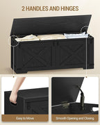 47.2" Storage Chest, Large Storage Trunk with 2 Hinges, Farmhouse Wooden Box Bench, Lift-Top Organizer Chest, Entryway Trunk for Bedroom, Living Room, Black SB12104X