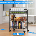 OVICAR Mesh Wire 3 Tier Rolling Cart, Kitchen Storage Utility Cart, Multifunction Basket Stand for Bathroom, Full Metal Storage Art Trolley Carts with Wheels & 4 Side Hooks (Black)