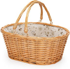 Wicker Picnic Basket with Double Folding Handles, Natural Large Willow Hamper Empty Basket Cheap Easter Eggs Candy Storage Wine Basket for Toy, Flower, Wedding（White 16inch）