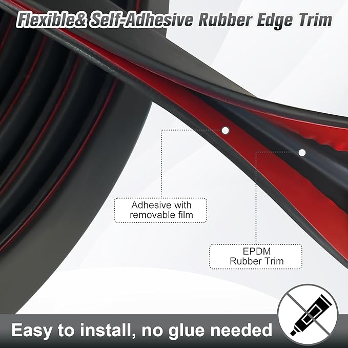 Edge Trim, 1/8" (3mm) Rubber Edge Trim, Flexible Self Adhesive U Channel Edge Protector for Glass, Mirror, Plywood, Steel Panel Sharp Edges, U Shaped Peel and Stick Trim, Black Color, 20Ft