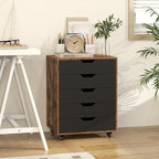 File Cabinet, Mobile Filing Cabinet w/Universal Wheels & 5 Drawers, Wood Printer Stand with Storage, Rolling File Cabinets for Home Office, Living Room, Bedroom (Rustic Brown, 5 Drawers)