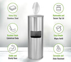 Alpine Stainless Steel Disinfecting Wipes Dispenser Floor Stand - Large Capacity Gym Wipes Dispenser with Trash Can, Smudge Resistant Coating Sanitizing Stand - Disinfectant Wipes Container Included