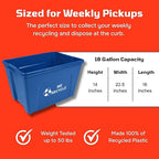Curbside 18 Gallon Blue Recycling Bin with Carrying Handles for Homes or Businesses to Put on The Curb for Recycling - Two Bins - Blue