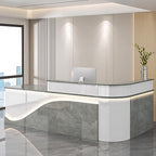 Modern Reception Desk – Front Desk, Reception Counter for Office, Checkout Counter, LED Lighting, Storage, Soft Close Drawers, Custom Logo, Fully Assembled (C,80IN)