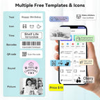 Label Maker Machine - Portable Bluetooth Mini Label Printer - Smartphone Handheld Thermal Sticker Small Labeler Multiple Templates Font Icon Inkless Custom Label for Home Kids School Items