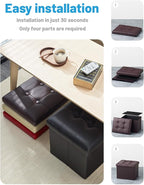 AmasSmile 2PC Storage Ottoman Folding Foot Rest Stool with Side Pocket, 16 inch Leather Footstool Bench, Short Ottoman Bench, Storage Foot Rest Store, Books, Brown