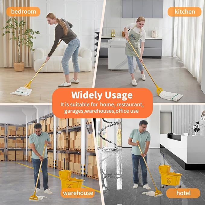 Commercial Industrial Heavy Duty Mop with Two Extra Replacement Mop Head,60" Long Handle Looped-End String Wet Cotton Mops for Floor Cleaning