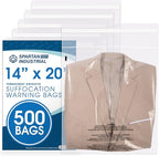 Spartan Industrial - 14" X 20" (500 Count) Self Seal Clear Poly Bags with Suffocation Warning for Packaging, Clothes - Permanent Adhesive
