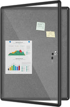 Mifuro 38"x28" Enclosed Bulletin Board, Lockable Weather-Resistant Aluminum Cork Noticeboard for Hospital School & Office, Black Frame w/Grey Flet
