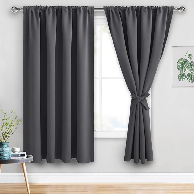 JIUZHEN Blackout Curtains for Bedroom - 70 x 63 Inch Extra Wide Privacy Assured Thermal Insulated Room Darkening Sliding Door Curtains for Living Room, Set of 2 Panels with Tiebacks, Dark Grey