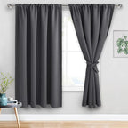 JIUZHEN Blackout Curtains for Bedroom - 70 x 63 Inch Extra Wide Privacy Assured Thermal Insulated Room Darkening Sliding Door Curtains for Living Room, Set of 2 Panels with Tiebacks, Dark Grey