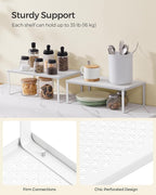 SONGMICS Spice Racks, Set of 2 Metal Cabinet Shelf Organizers, Countertop Organizers, Shelf Risers, Stackable, Expandable, White UKCS401W01