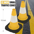 6 Pack 12" Inch Yellow PVC Traffic Cones with Heavy-Duty Base, High-Visibility All-Weather Safety Cones for Road Construction, Parking Lot, and Garage Use (6, Yellow, 12" Small)