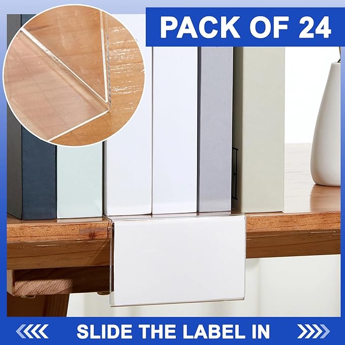 24 Pcs Acrylic Library Moveable Shelf Label Holders Bulk Talker 4" x 2" Clear Shelf Display Markers Retail Label Tags for Office Home Classroom Office Book Shelve