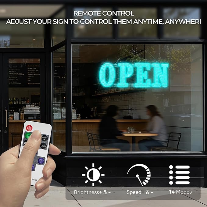 Large LED Open Signs for buiness with 13 Scene Modes, 30" x 10" Unique Design Ice Blue Open Sign for Business Hour Open Sign for Window Stores Retail and Restaurant