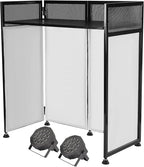 DJ Booth DJ Facade Table Station 82.7x44inch DJ Facade Booth Adjustable Height DJ Stand Foldable Metal Frame DJ Booth Panel DJ Controller Stand with 2LED 7Color Lights 2Scrims and Carrying Bag