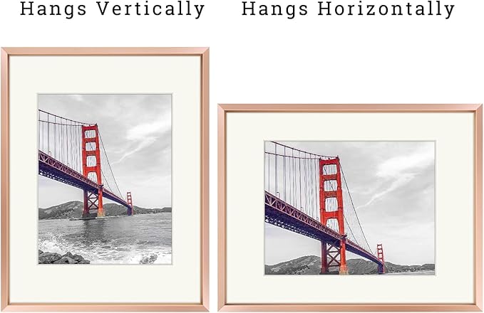 Frametory, 11x14 Metal Picture Frame with Mat for 8x10 Picture & Real Glass, Aluminum Photo Frame Collection (Rose Gold, 1 Pack)
