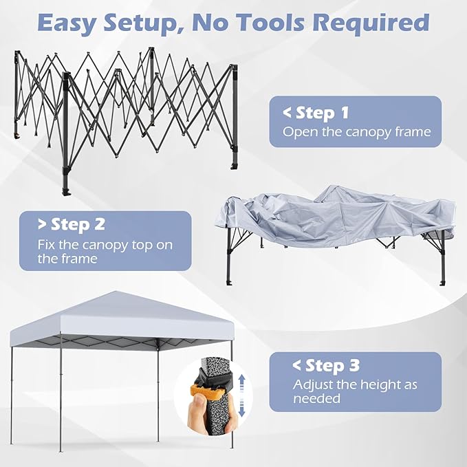 Tangkula 10x10 FT Pop Up Canopy, UPF50+ Portable Outdoor Tent with 8 Stakes, 4 Wind Ropes, Carrying Bag, Foldable Canopy Tent for Beach Party Event Camping