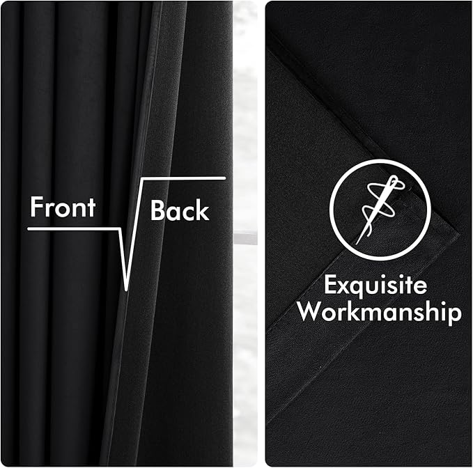 MIULEE Velvet Curtains 90 Inches Long 2 Panels Set for Bedroom, Pinch Pleat Back Tab Luxury Halloween Thermal Insulated Living Room Darkening Drapes Pleated Blackout Window Curtains with Hooks, Black