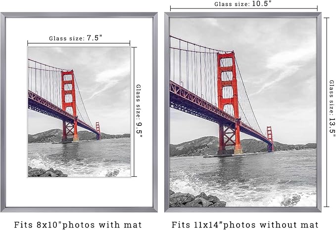 Frametory, 11x14 Metal Picture Frame with Mat for 8x10 Picture & Real Glass, Aluminum Photo Frame Collection (Dark Gray, 1 Pack)