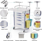 Medical Rolling Crash Cart with Accessories-CPR Board, IV Pole, O2 Holder, Trash Bin, Drawers with Dividers, Mobile Medical Cart for Clinic, Hospital, Nursing Center, Salon, 24.6”Wx19.1”Dx37.1”H