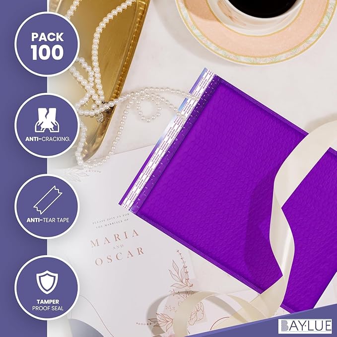 Purple Large Poly Bubble Mailers 12x15 inch | Self Seal Padded Envelopes Cushioned Bubble Mailer | Usable Size 12x15 | WaterProof | Lightweight mailing Shipping Bags | 100 Pack Bulk