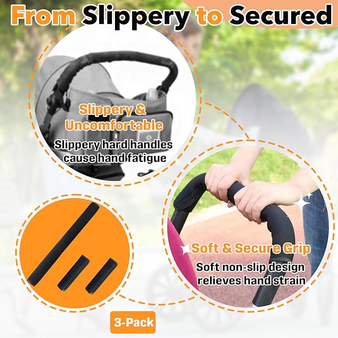 3 Pcs Universal Stroller Handlebar Cover (1 Pack18.7*6.1in & 2 Pcs 6.12*5.5in), Removable Wrap for Stroller Handle & Pushchair Armrest Protector Replacement,Toddler Pram Bumper Dustproof Handle Glove