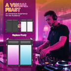 DJ Facade Booth Table 40" x 20" - Portable Detachable DJ Booth Table Station with Computer Bracket Surface & Cable Hole, Foldable DJ Table Includes Black/White Scrims & Carry Bag for Party