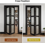 Bifold Doors for 72" x 80" Opening, 3-lite Tempered Frosted Glass Closet Folding Doors with Hardware kit Included, Easy Assembly, Black