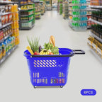 35L 6PCS Shopping Carts with Wheels and Handle, Plastic Rolling Basket, Portable Shopping Baskets Set for Supermarkets and Retail Stores