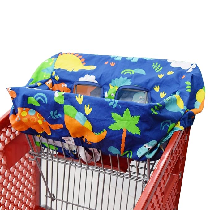 Pozico 2-in-1 Shopping Cart Cover for Baby – High Chair Cover, Grocery Cart Cover, Machine Washable with Portable Cloth Bag – Baby Cart Seat Cover for Boys & Girls – Dinosaur Design