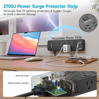 Power Strip Surge Protector Flat Plug with 20 AC Outlets 6 USB Chagring Ports, 1875W/15A, 2700J, 15 Feet Heavy Duty Extension Cord for Home, Office, Dorm, Gaming,ETL Listed (Black, 15FT)
