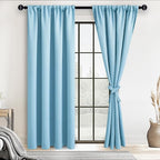 JIUZHEN Blackout Curtains for Bedroom– Thermal Insulated,Noise Reducing Room Darkening Privacy Drapes for Living Room, Set of 2 Panels with Tiebacks, 38 x 72 inch Long, Light Blue