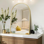 22" x 30" Gold Arched Mirror, Arch Bathroom Vanity Wall Mirror, Modern Aluminum Alloy Metal Frame Arch Mirror for Bathroom, Living Room, Bedroom, Entryway, Tempered Glass, Shatter Proof