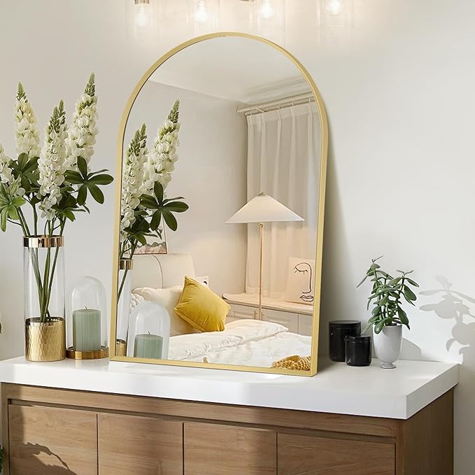 20" x 30" Gold Arched Mirror, Arch Bathroom Vanity Wall Mirror, Modern Aluminum Alloy Metal Frame Arch Mirror for Bathroom, Living Room, Bedroom, Entryway