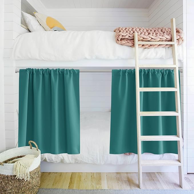 PONY DANCE 36 inch Small Curtains - Rod Pocket Thermal Insulated Short Window Treatments for Living Room Match with Drapes, 42 W x 36 L, Sea Teal, 2 Panels