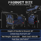 LEVELEVE 400lb Capacity 2-in-1 Folding Wagon - All-Terrain Wheels w/Brakes + Side Pockets | Heavy Duty Utility Cart for Camping, Shopping, Sports