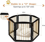 Freestanding Pet Gate for Dogs, Foldable Wooden Dog Gate for House, Extra Wide Indoor Pet Barrier for Stair, Doorway, Hall, Support Feet Included, 120 Inch Wide, 6 Panels 24",Black&Gold