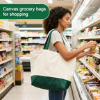 3 Pcs Reusable Grocery Bags - Heavy Duty Canvas Bag, 8.3 gal Foldable Large Canvas Tote Bag with Handles, Holds 60 lbs Tote Shopping Bags,100% Cotton（Retro Green）